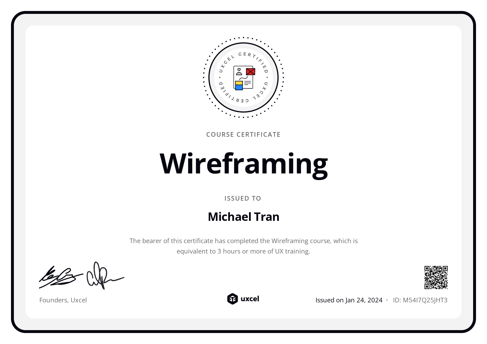 Michael Tran's certificate